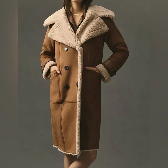 Avec Les Filles Faux Shearling Coat Brown size Large - Picture 1 of 16